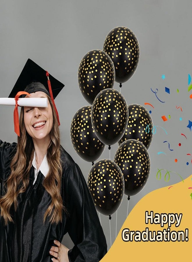 AnnoDeel 50pcs Polka Dot Black Latex Balloons, 12inch Gold Polka Dot Black Balloons for Graduation Birthday Shower Wedding Engagement Theme Party Decorations - Image 5